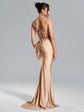 Suspended Backless High Waisted Sequin Maxi Dress with High Slit for Graduation Summer Outfit - Florence Luxe