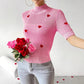Fashion High-neck Heart Knit Short Sleeve Women