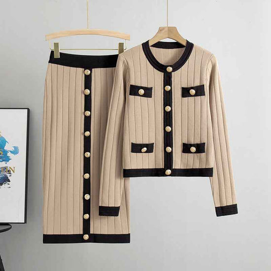 Skirt Knitted Cardigan Two-piece Set Dress For Women Autumn And Winter