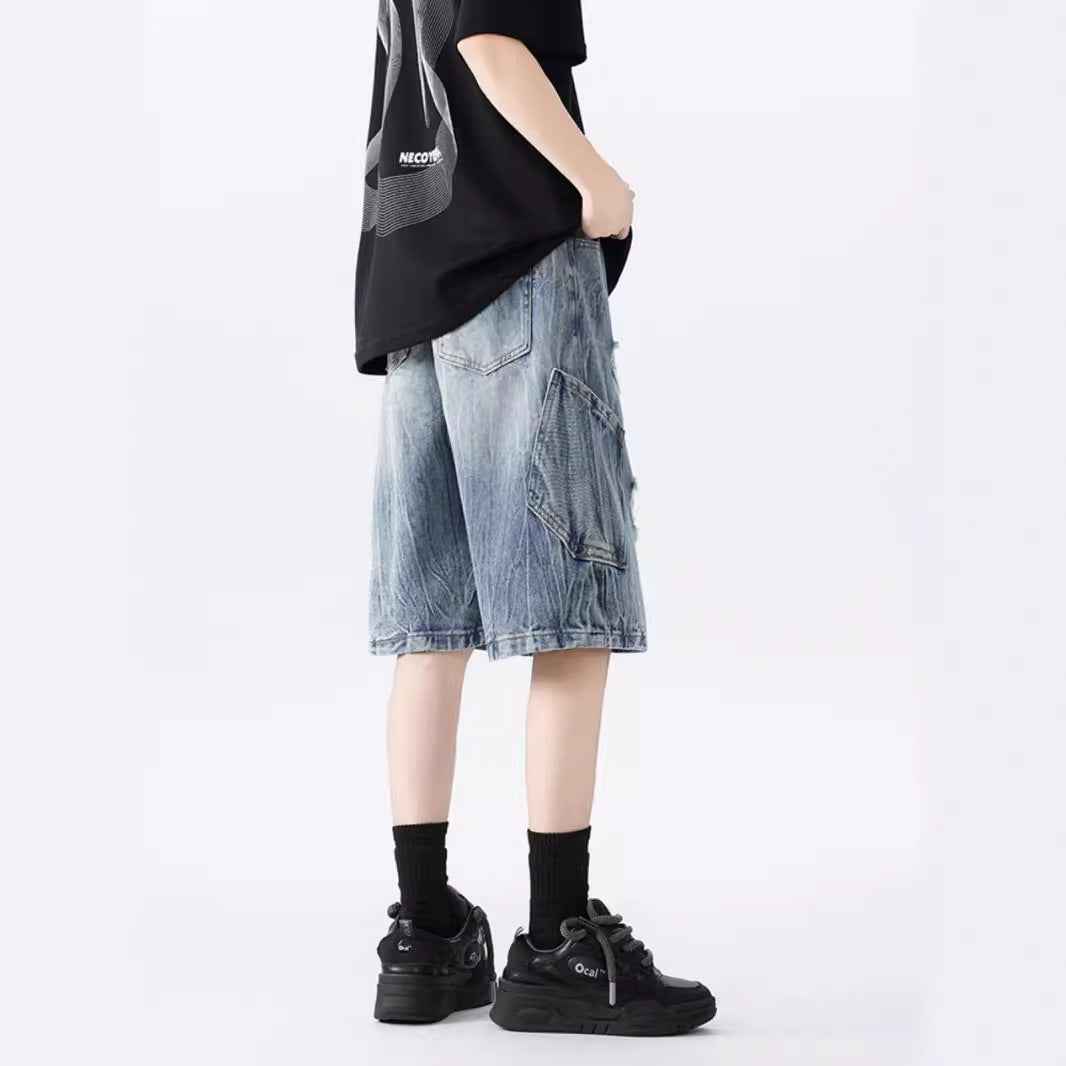 Washed Old Beautiful Ripped Denim Shorts for Trendy Summer Style