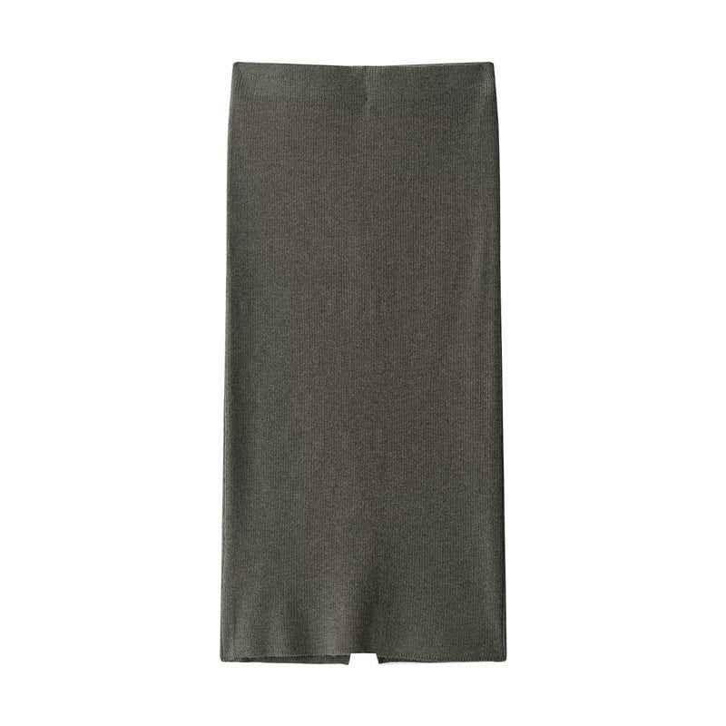 With Belt Diamond Pattern Knitted Coat Midi Skirt Suit