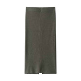 With Belt Diamond Pattern Knitted Coat Midi Skirt Suit