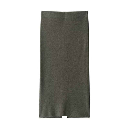 With Belt Diamond Pattern Knitted Coat Midi Skirt Suit