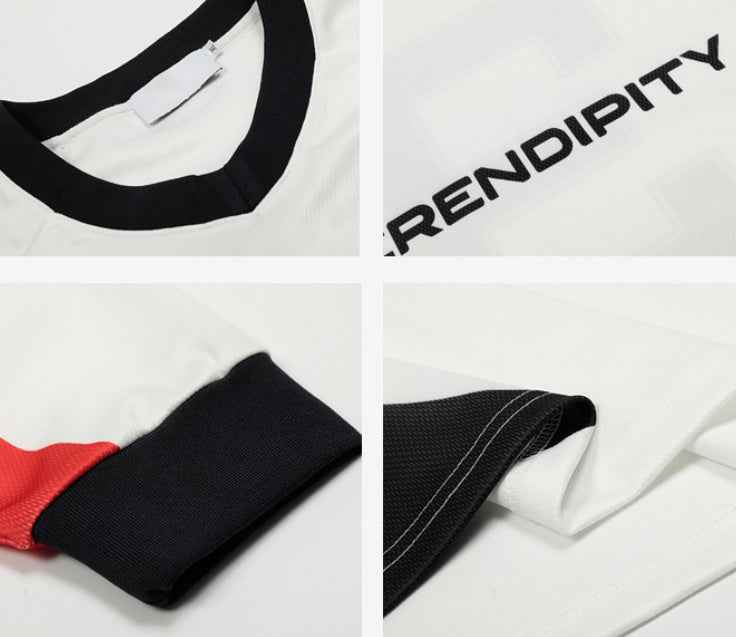 American Retro Long Sleeve T-shirt for Men with Stitching Design