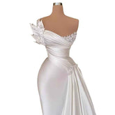 Strapless Long Sleeve Sequins Evening Dress - Stunning White Satin Wedding Dress for Parties