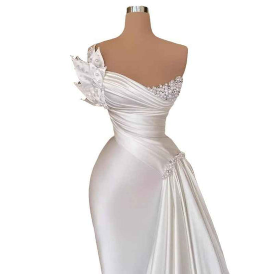 Strapless Long Sleeve Sequins Evening Dress - Stunning White Satin Wedding Dress for Parties