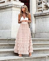 Layered Ruffles Long Skirt Summer Fashion A Line Swing Mesh Dress for Women - Florence Luxe