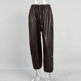 Leather Ankle-Tied Bloomers Loose PU Leather Pants Trousers