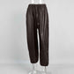 Leather Ankle-Tied Bloomers Loose PU Leather Pants Trousers