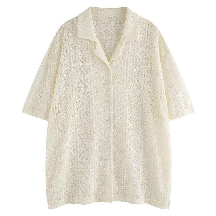 Thin Casual Vacation Knitted Lace Short Sleeve Top
