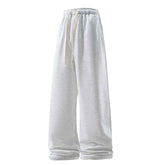 Drawstring Sports Pants with Pockets - Micro Elastic Knitted Fabric, Breathable, Straight Casual Long