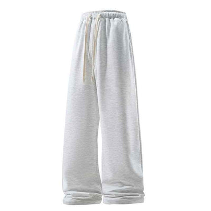 Drawstring Sports Pants with Pockets - Micro Elastic Knitted Fabric, Breathable, Straight Casual Long