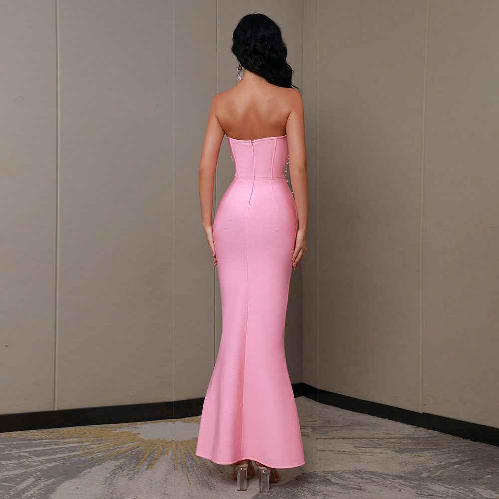 Sleeveless Beaded Long Two-Piece Dress for Women - Stylish Bandage Design