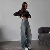 Retro Ripped High Waist Jeans with Mop Back Design - Embrace Vintage Style - Florence Luxe