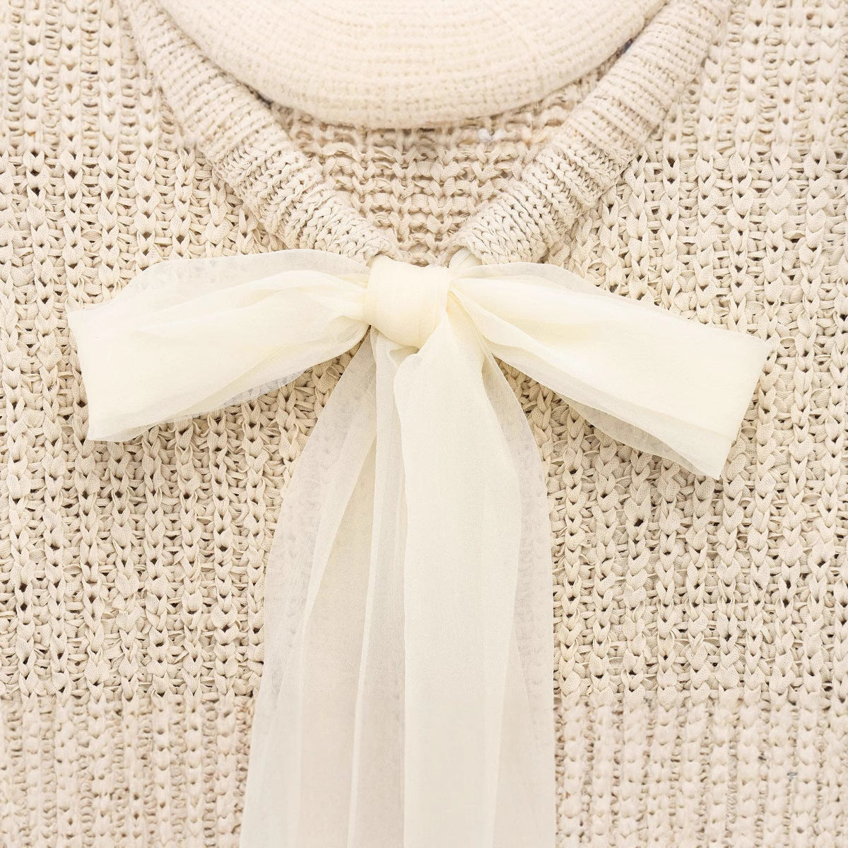 Transparent Organza Bowknot Decoration Knitted Coat.