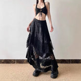 Dark Style Hot Girl Irregular Lace Stitching Skirt - Trendy Dark Lace Stitching Skirt - Florence Luxe