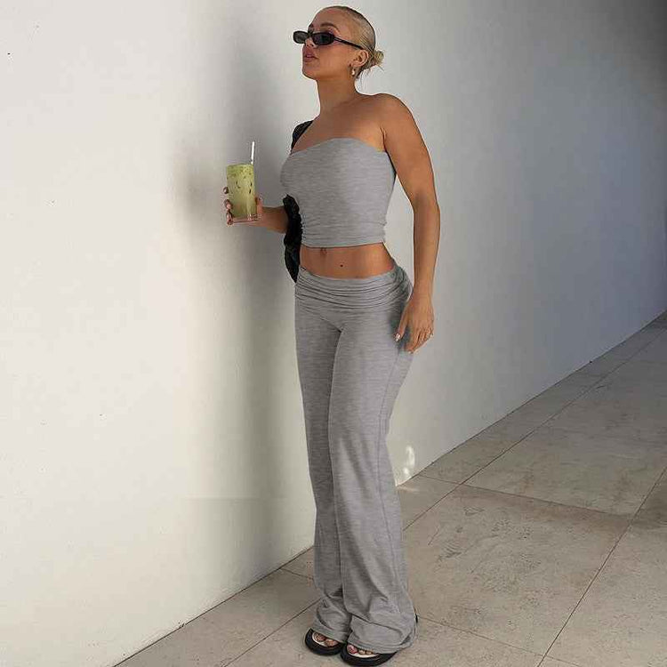New Pure Color Flared Pants Tube-Top Fashion Slim Suit