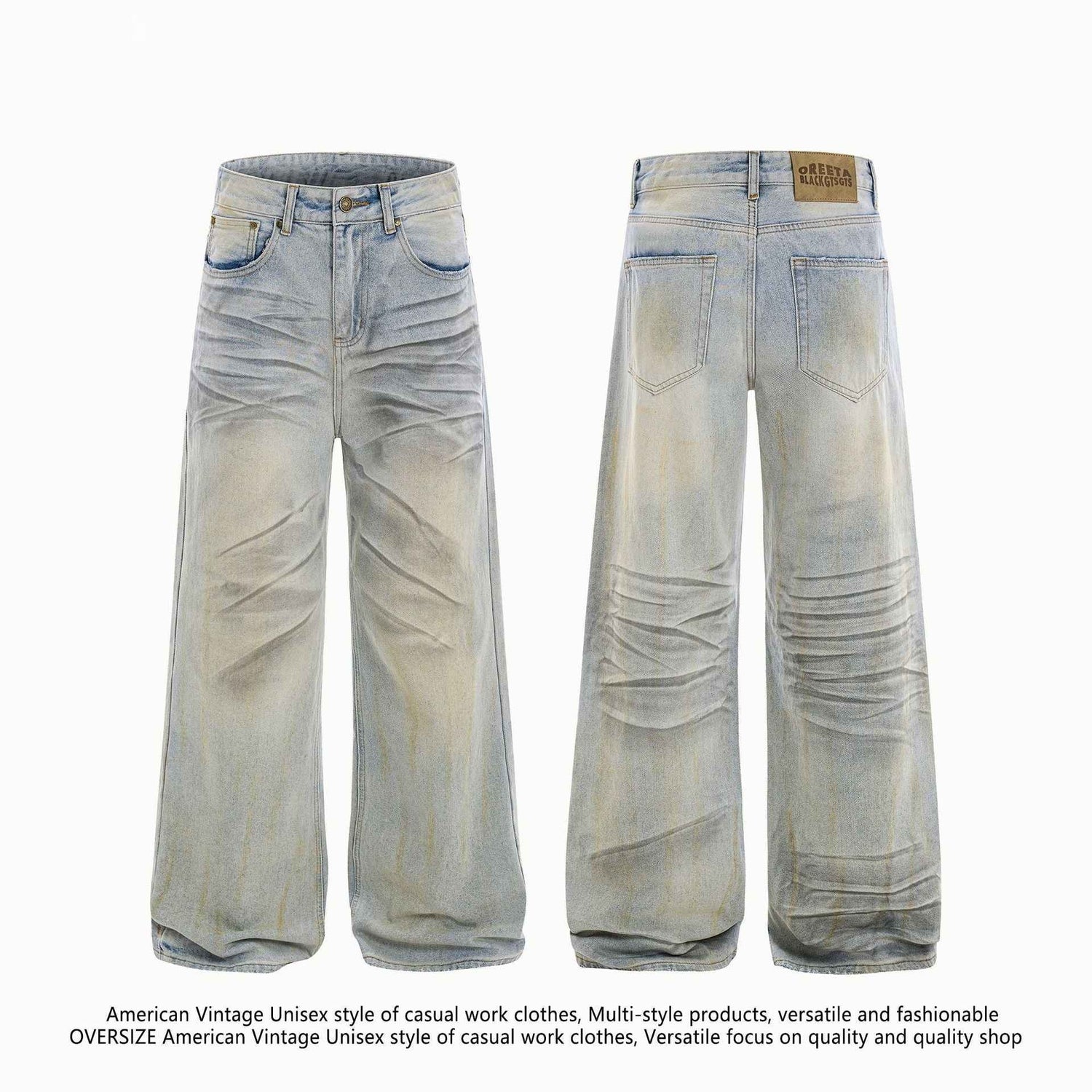 American Worn Jeans - Trendy Washed Old Lightning Crack Design