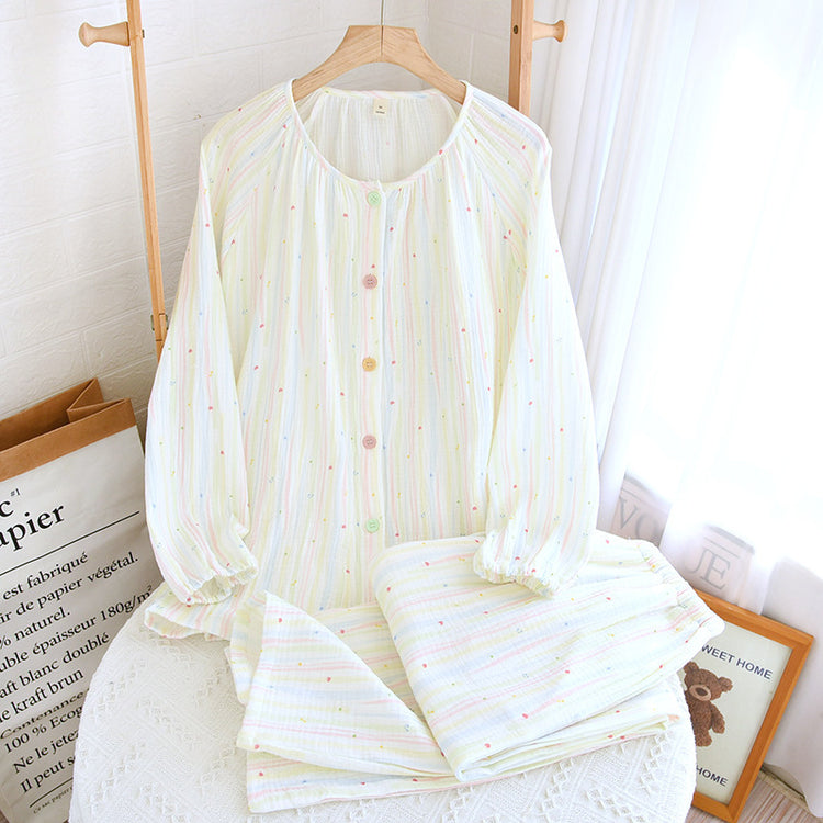 Cotton Yarn Sweet Cotton Candy Home Wear Long-sleeved Trousers Pajamas.