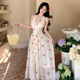 Printed Wide Hem Flowy Halter Dress - Backless Printed Jumpsuit for Women