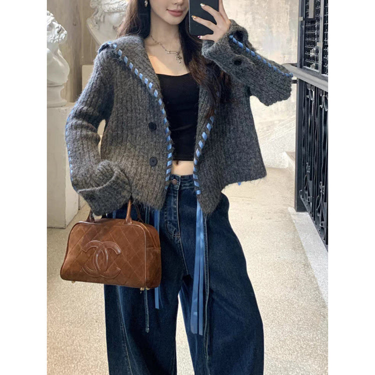 Handmade Ribbon Knitted Cardigan Coat For Women.