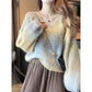 Lazy Fashion V-neck Striped Gradient Sweater for Trendy Looks with Retro High Waist Jeans