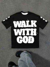 Personality Street Hip Hop Style Letter Pattern T-shirt Retro - Trendy Hip Hop Letter Pattern T-shirt