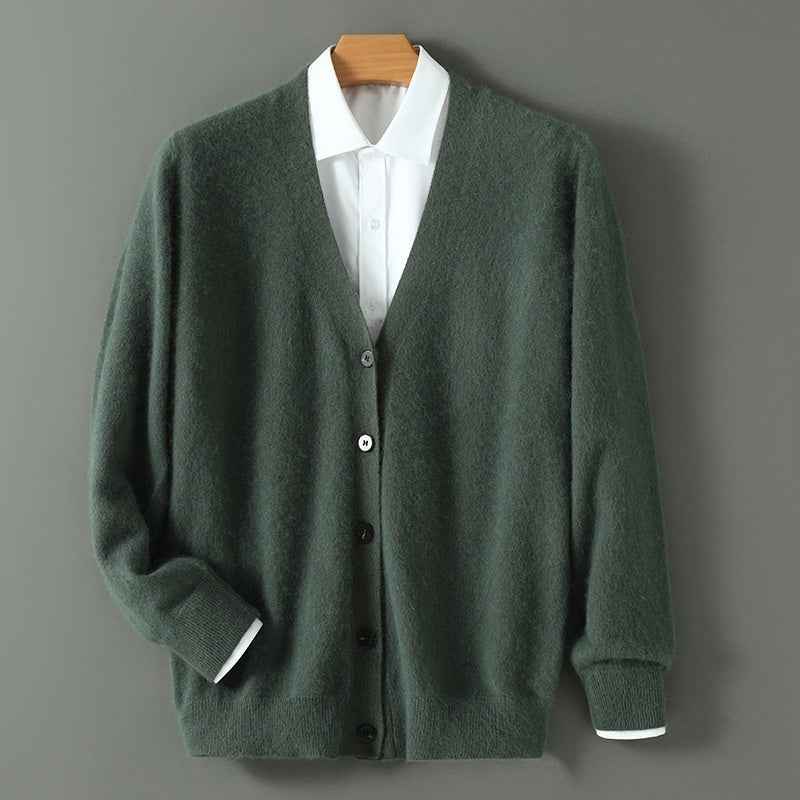 Mink Wool V-neck Sweater for Men - Thickened Loose Cardigan