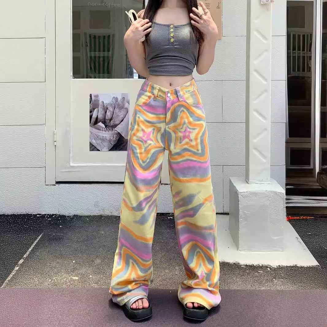 American Retro High Street Graffiti Jeans for Women - Real Shot XINGX Rendering