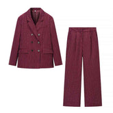 Female Casual Suit Jacket Pants - Versatile Striped Jacket with Casual Pants
