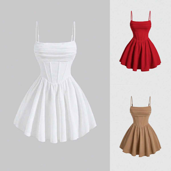 Sexy Dress Solid Color Pleated Back Zipper Sling Dress