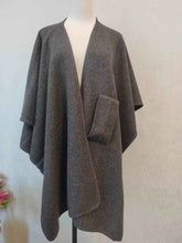 Fur Collar Knitted Cardigan Cape and Shawl with Fur Ball Detail