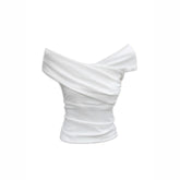 White Off-Shoulder Short Sleeve T-Shirt for Women - Irregular Style - Florence Luxe
