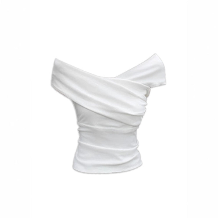 White Off-Shoulder Short Sleeve T-Shirt for Women - Irregular Style - Florence Luxe