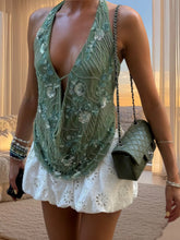 Street Sequin Halter Top - Hollow-out V-neck Sleeveless Backless Slim Fit - Florence Luxe