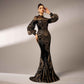 Long Sleeve Sequin Fishtail Dress with Lace for Elegant Occasions