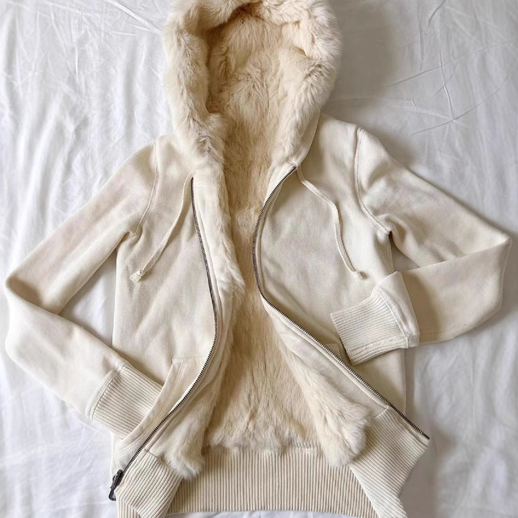 Retro Slim Fit Sweater Jacket - Apricot Long Sleeve Plush Zipper Style - Florence Luxe