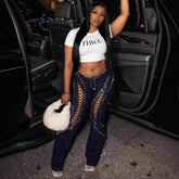 Slim Frayed Lace-up Jeans for Women - Stretch All-matching New Fit