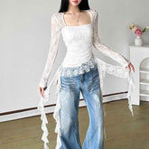 Square Collar Irregular Ribbon Slim Fit Peplum Top Women