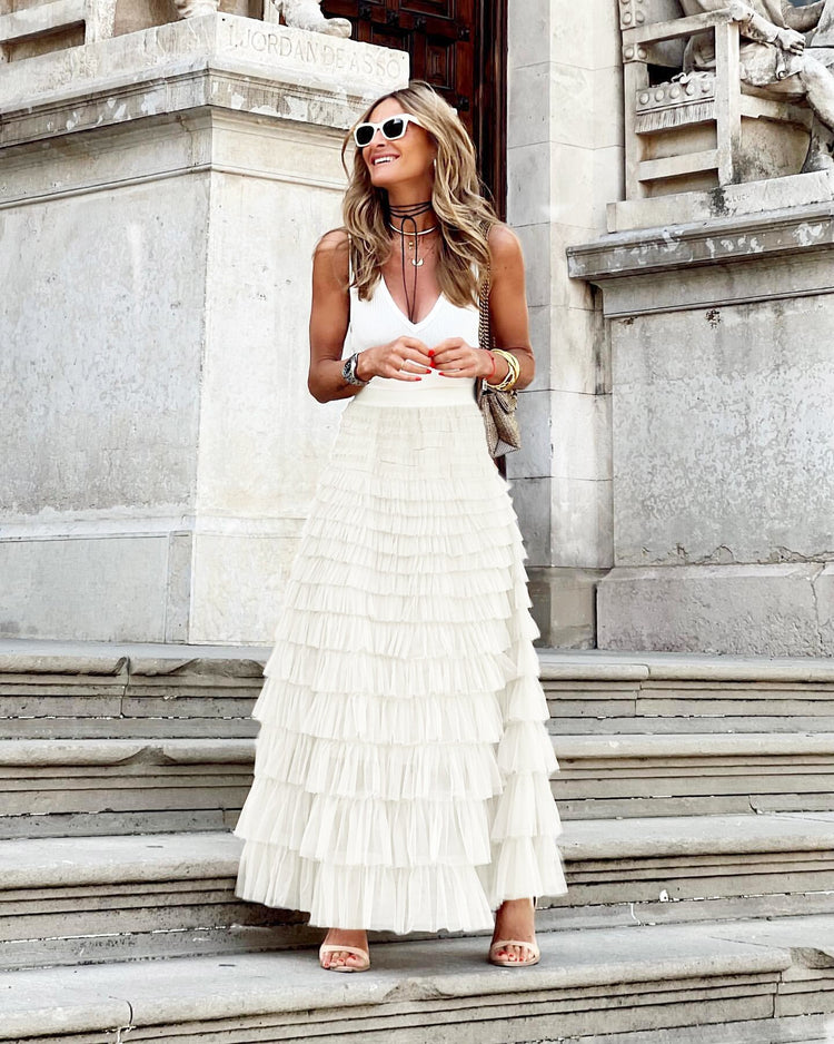 Layered Ruffles Long Skirt Summer Fashion A Line Swing Mesh Dress for Women - Florence Luxe