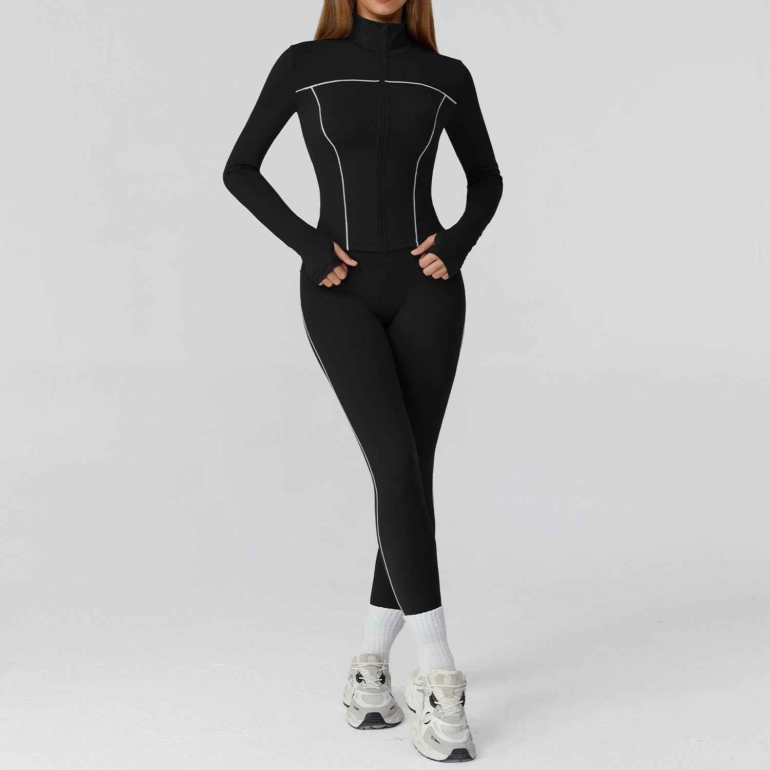 Zipper Slim Fit Yoga Suit - Three-Piece Health Sports Activewear