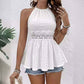 Elegant Pure Color Halter Lace Slim Fit Slimming Top Women