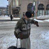 Jacquard Christmas Zipper Idle Style Cardigan Knitted Coat