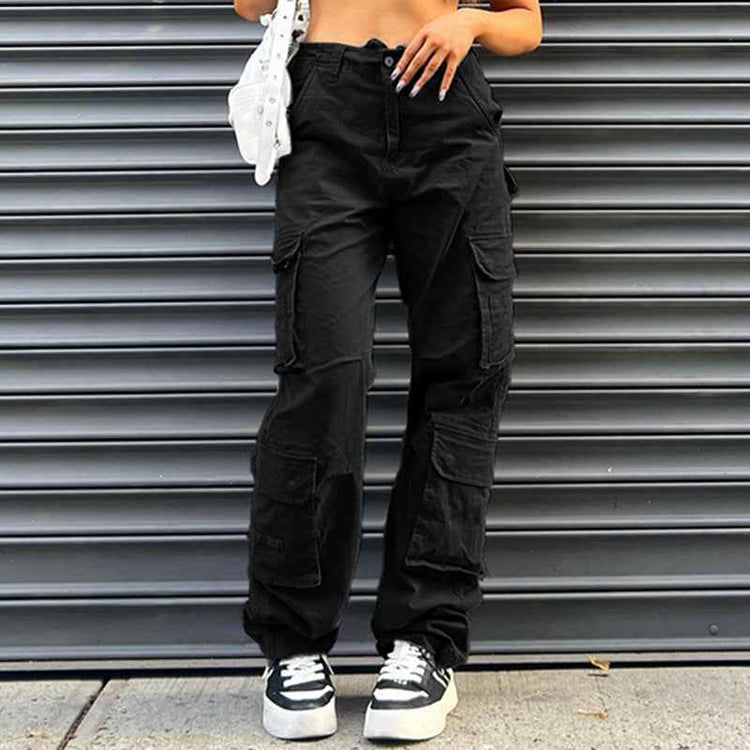 Multi-Pocket Gray Straight Loose Jeans for Women - Slim Look and Comfort